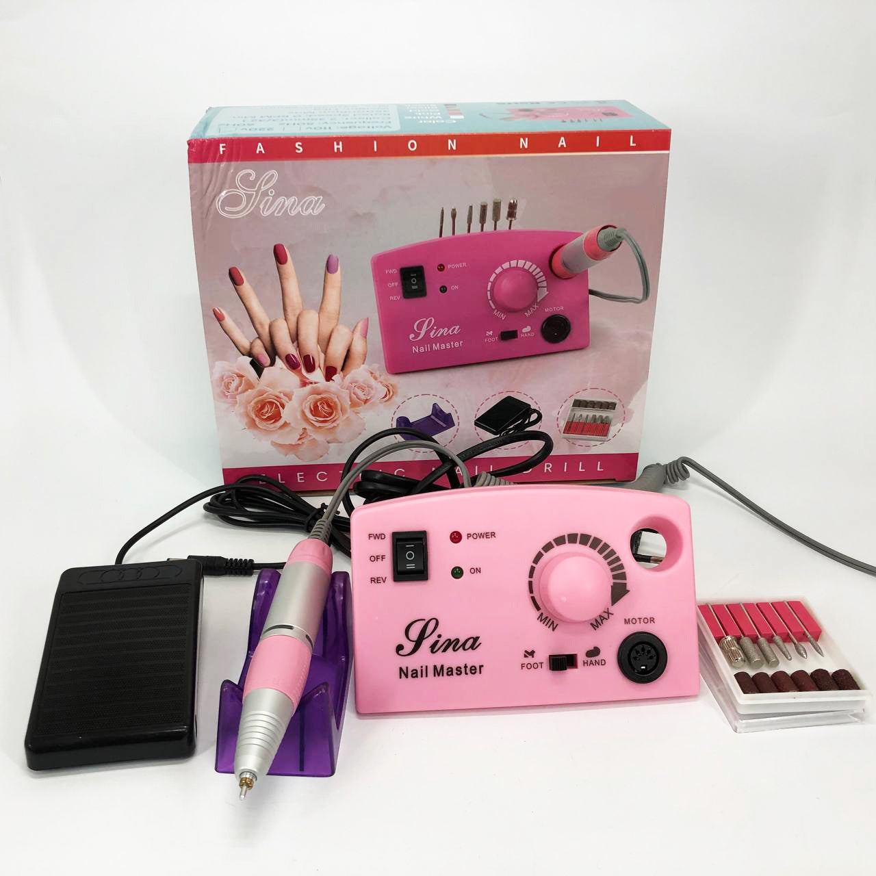 Фрезер DM-211 на 65 Вт - 45000 об./мин. для маникюра и педикюра с педалью и дополнительными насадками