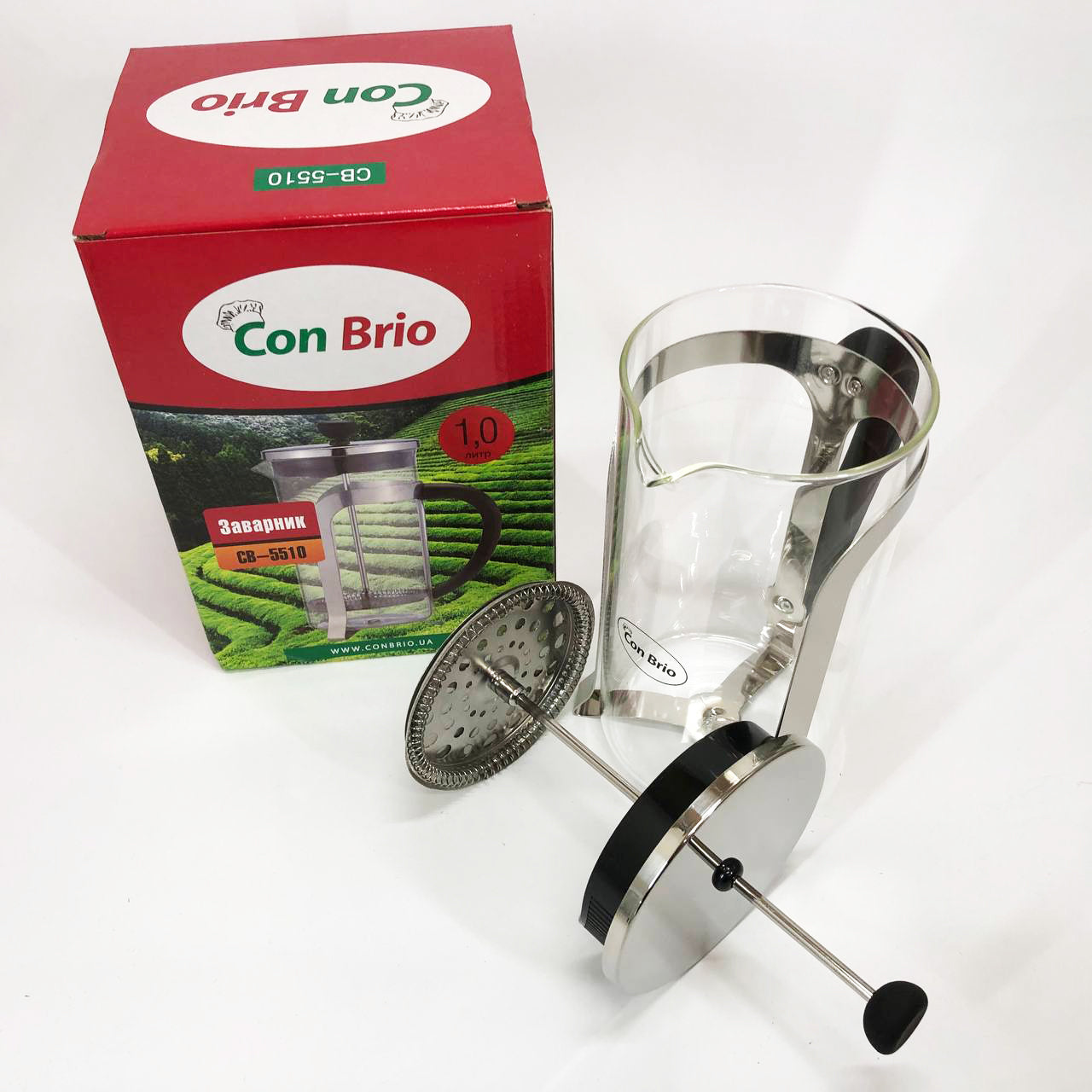 Френч-пресс Con Brio 1000 мл стекло нержавейка CB-5510, Чайник для заваривания трав, Заварник прозрачный