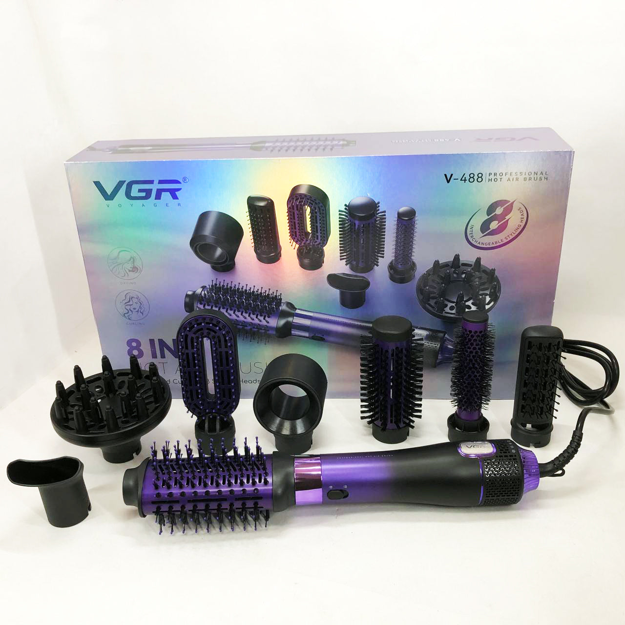 Фен-щетка стайлер VGR 8 в 1 V-488. Цвет: фиолетовый