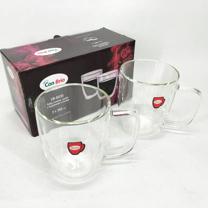 Набір скляних чашок із подвійними стінками з вушками Con Brio СВ-8435-2, 2шт, 350мл, з подвійним дном