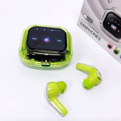 Беспроводные вакуумные наушники TWS с LED дисплеем, влагозащита IPx4 Bluetooth 5.4 с кейсом. Цвет: зеленый