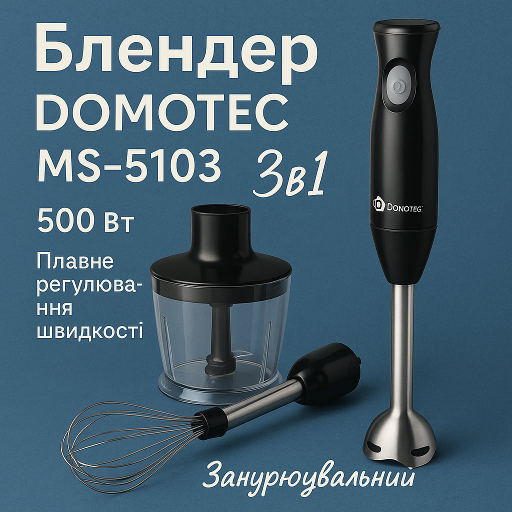 Блендер DOMOTEC MS-5103 3в1 погружной, 500 Вт, ручной погружной блендер, электрический блендер