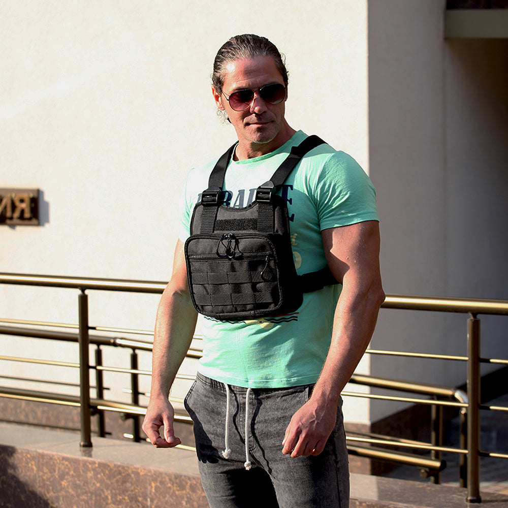 Нагрудная тактическая сумка мужская, сумка через плечо черная разгрузка