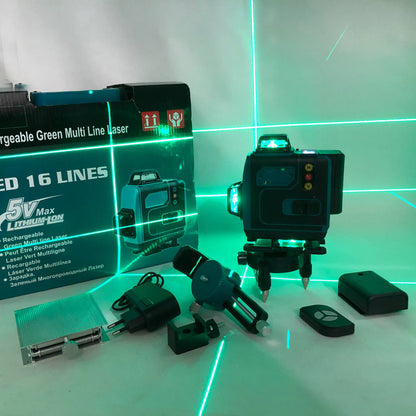 Уровень лазерный линейный нивелир аккумуляторный Laser 4D, 16 линий, рабочее растояние 30м, в чемодане