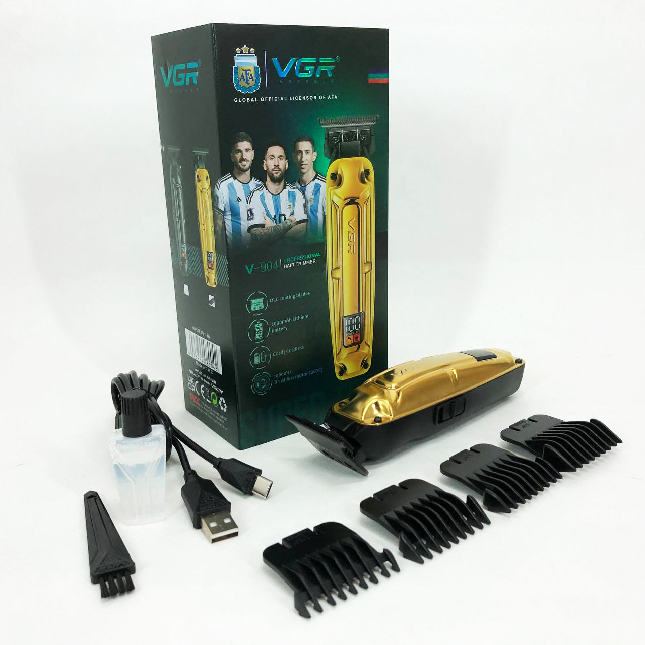 Аккумуляторная машинка VGR V-904 для стрижки волос VGR, машинка с дисплеем и сменными насадками