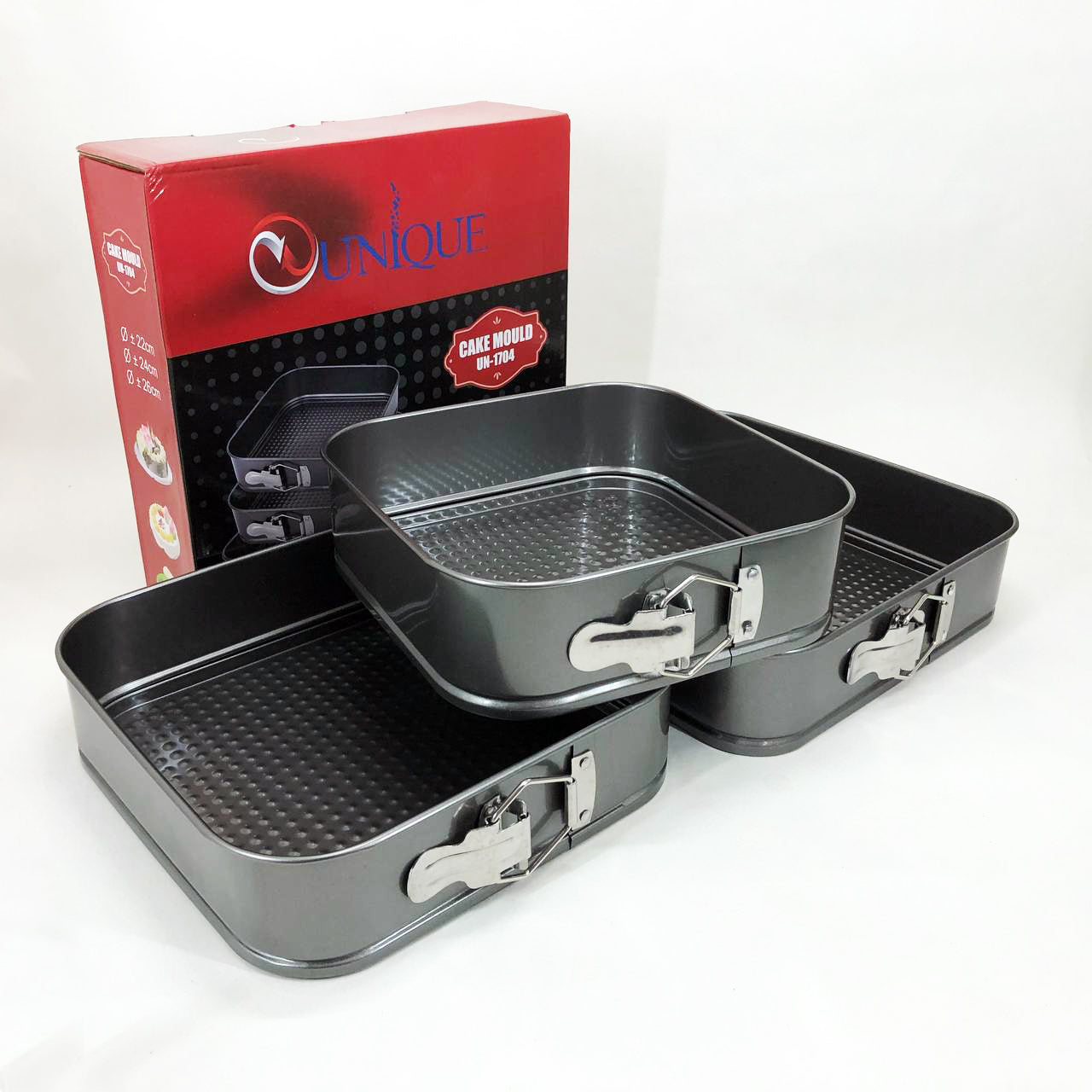 Набор квадратных разъемных форм для выпечки Unique UN-1704 20/22/24 см