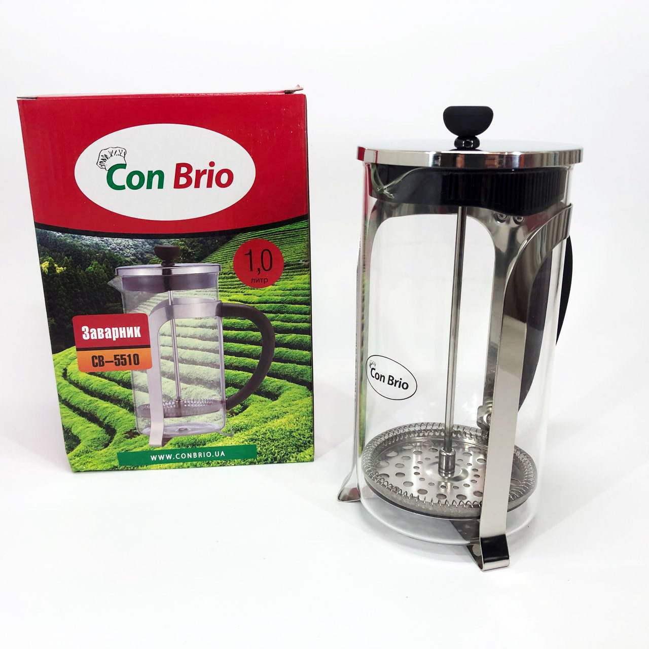Френч-пресс Con Brio 1000 мл стекло нержавейка CB-5510, Чайник для заваривания трав, Заварник прозрачный