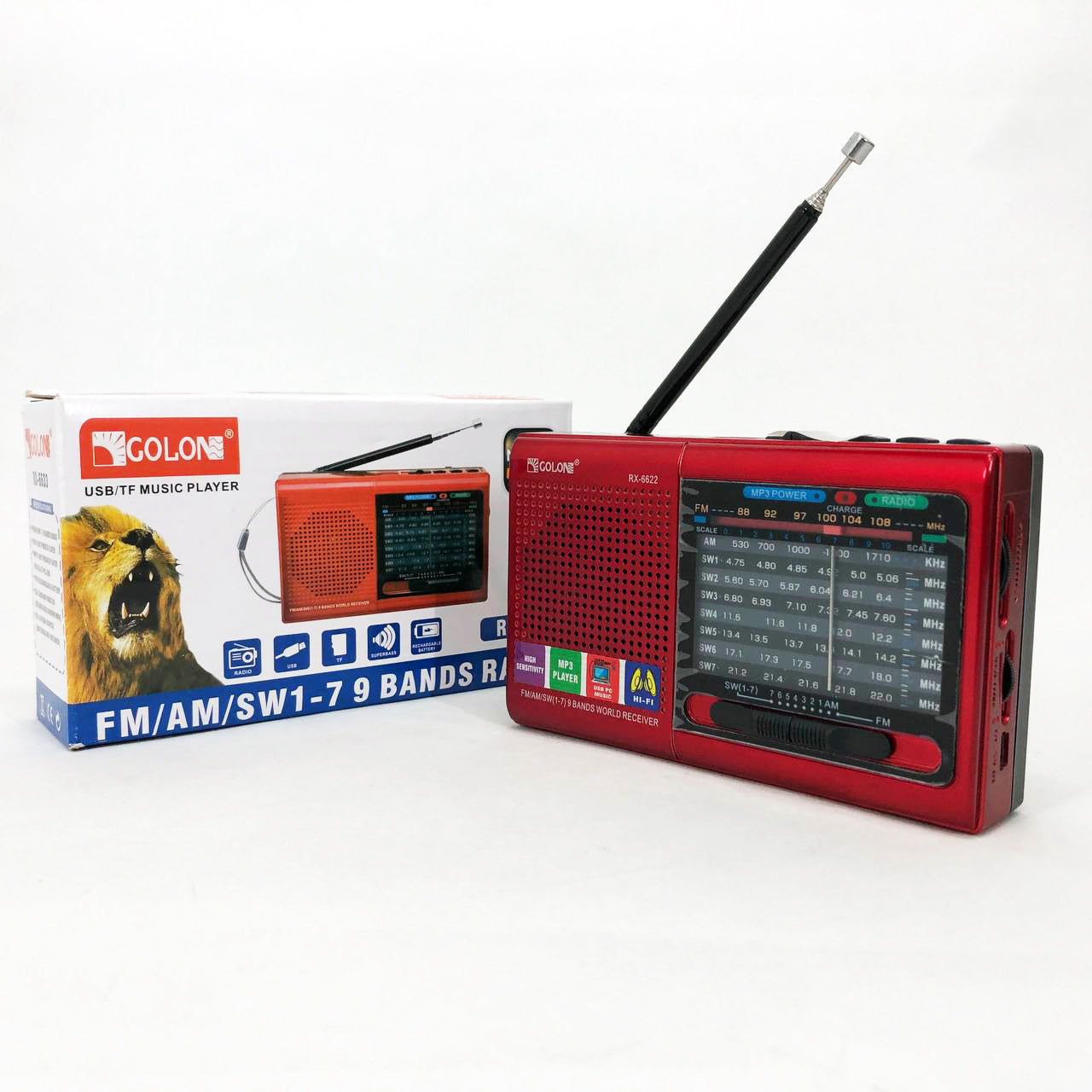 Портативная колонка радио MP3 USB Golon RX-6622. Цвет: красный