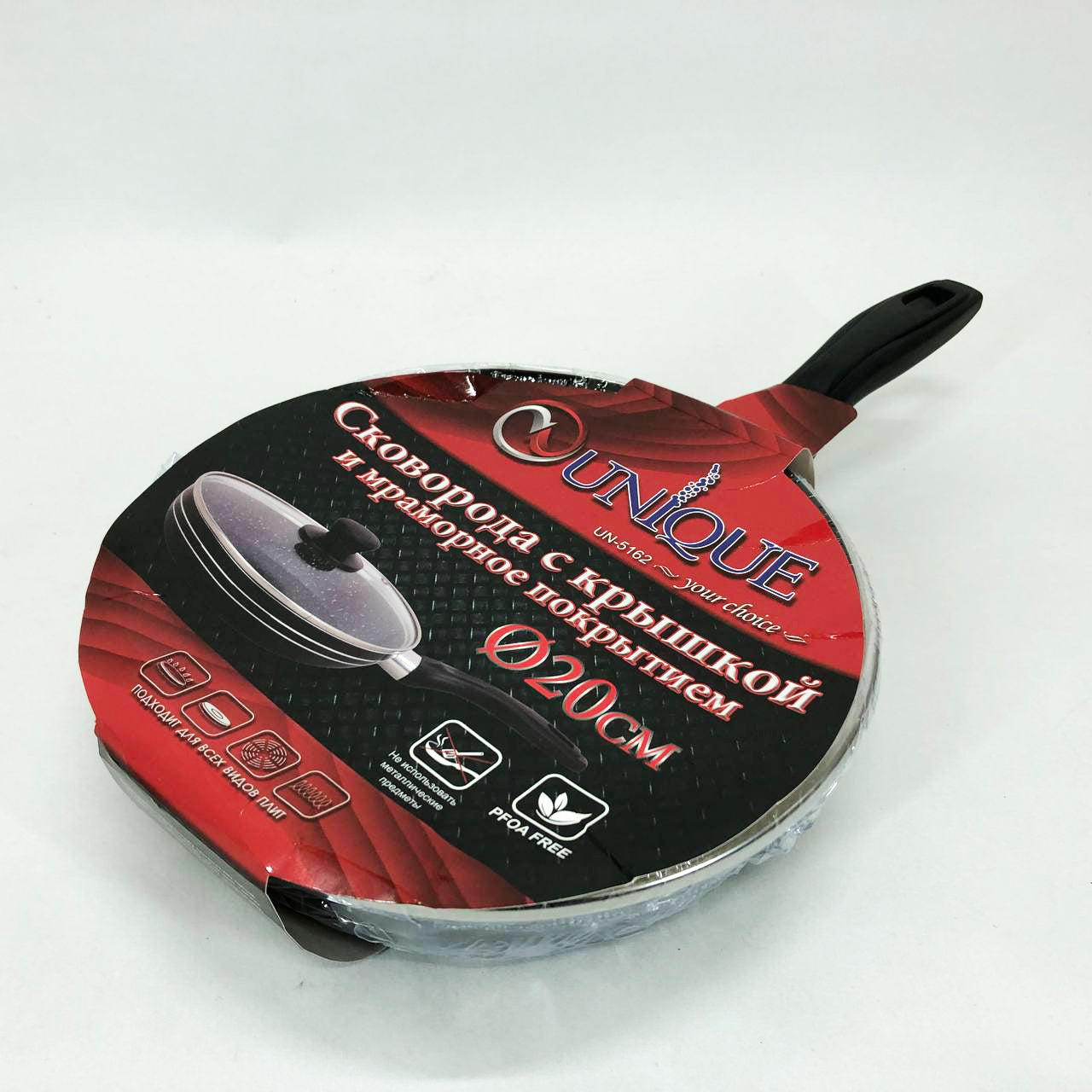 Сковорода с крышкой и антипригарным покрытием UNIQUE UN-5162 20 см, Сковорода фирменная для приготовления