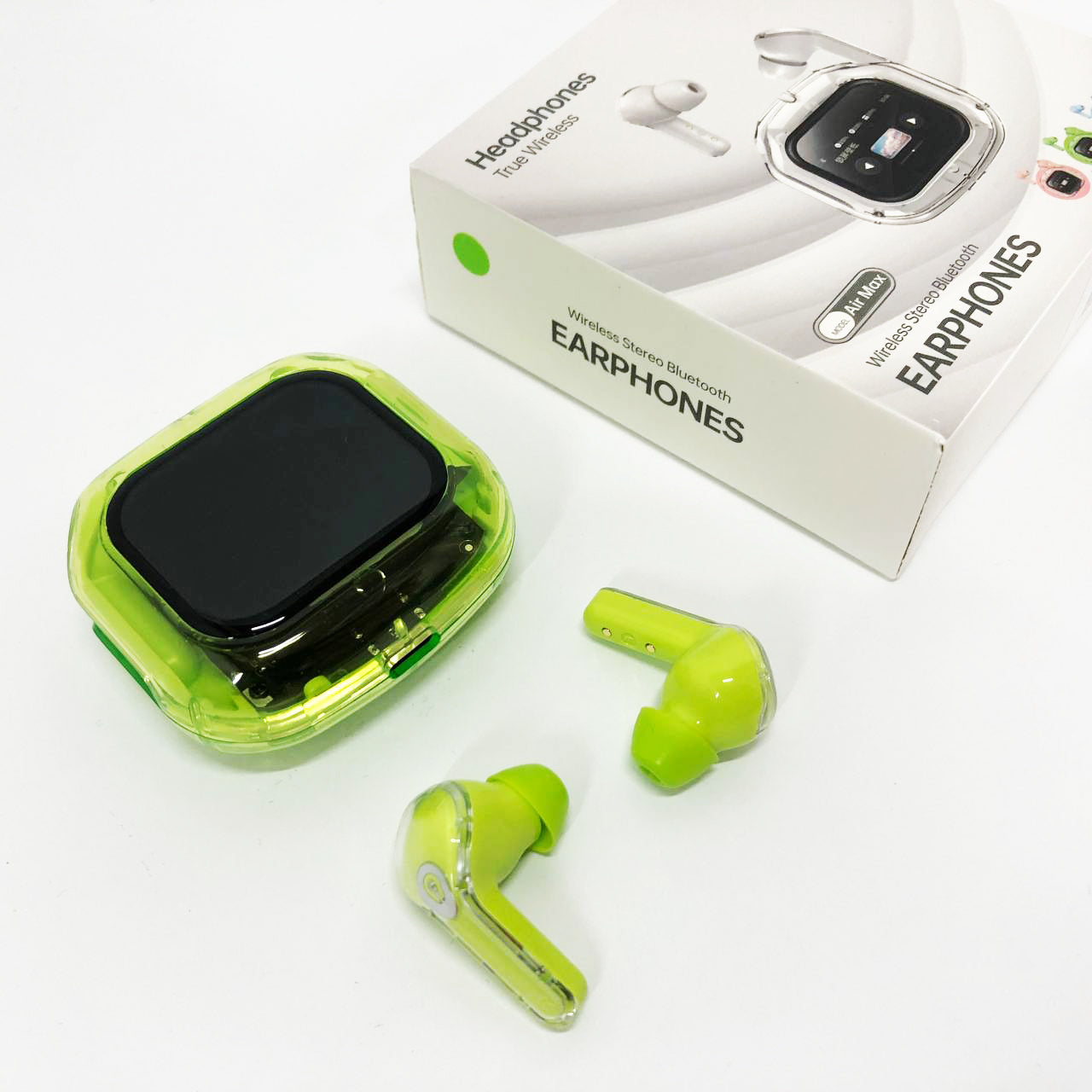 Беспроводные вакуумные наушники TWS с LED дисплеем, влагозащита IPx4 Bluetooth 5.4 с кейсом. Цвет: зеленый