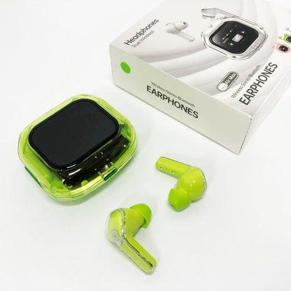 Беспроводные вакуумные наушники TWS с LED дисплеем, влагозащита IPx4 Bluetooth 5.4 с кейсом. Цвет: зеленый