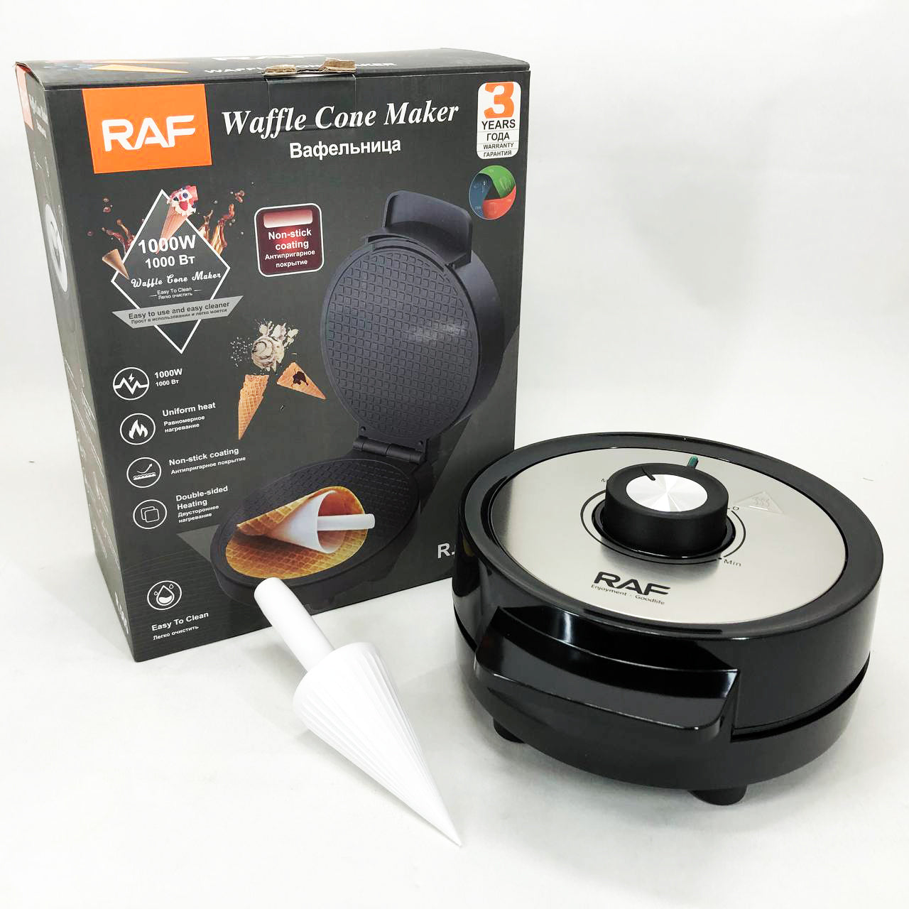 Электрическая вафельница RAF R.565 с антипригарным покрытием и конусом для трубочек