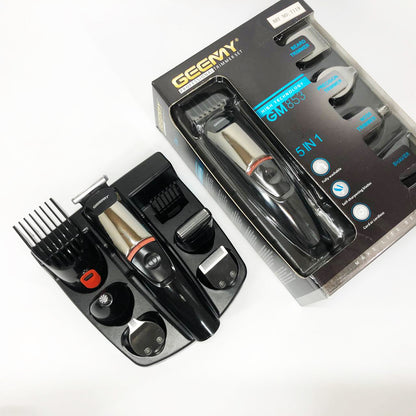 Машинка для стрижки 5в1 Geemy GM-853 стайлер, бритва, триммер на аккумуляторе нержавеющая сталь 6 насадок