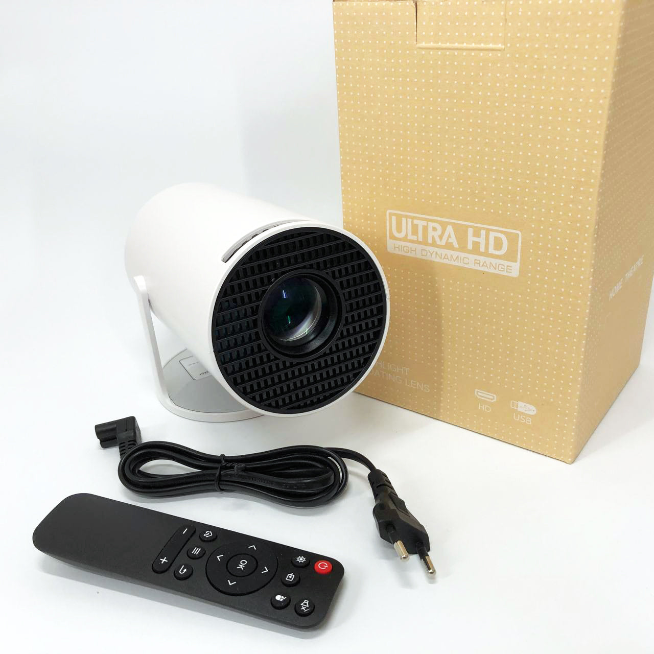 LED Проектор для дома портативный Смарт с WiFi, Bluetooth, Android 11, белый, 1280х720р