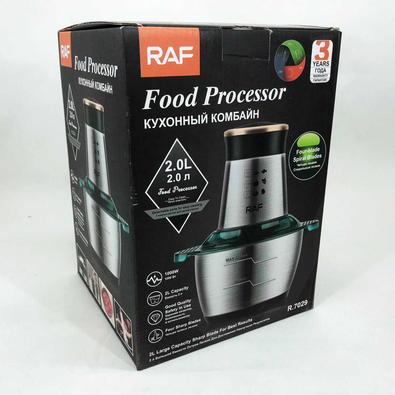 Кухонный комбайн RAF R.7029 электрический блендер измельчитель мясорубка 1000 Вт 2л, Мощный блендер