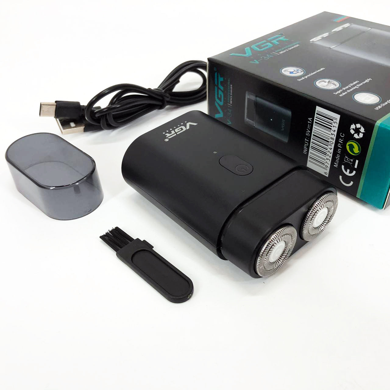 Мужская аккумуляторная мини электробритва VGR V-341 с двумя головками для бритья бороды и усов шейвер