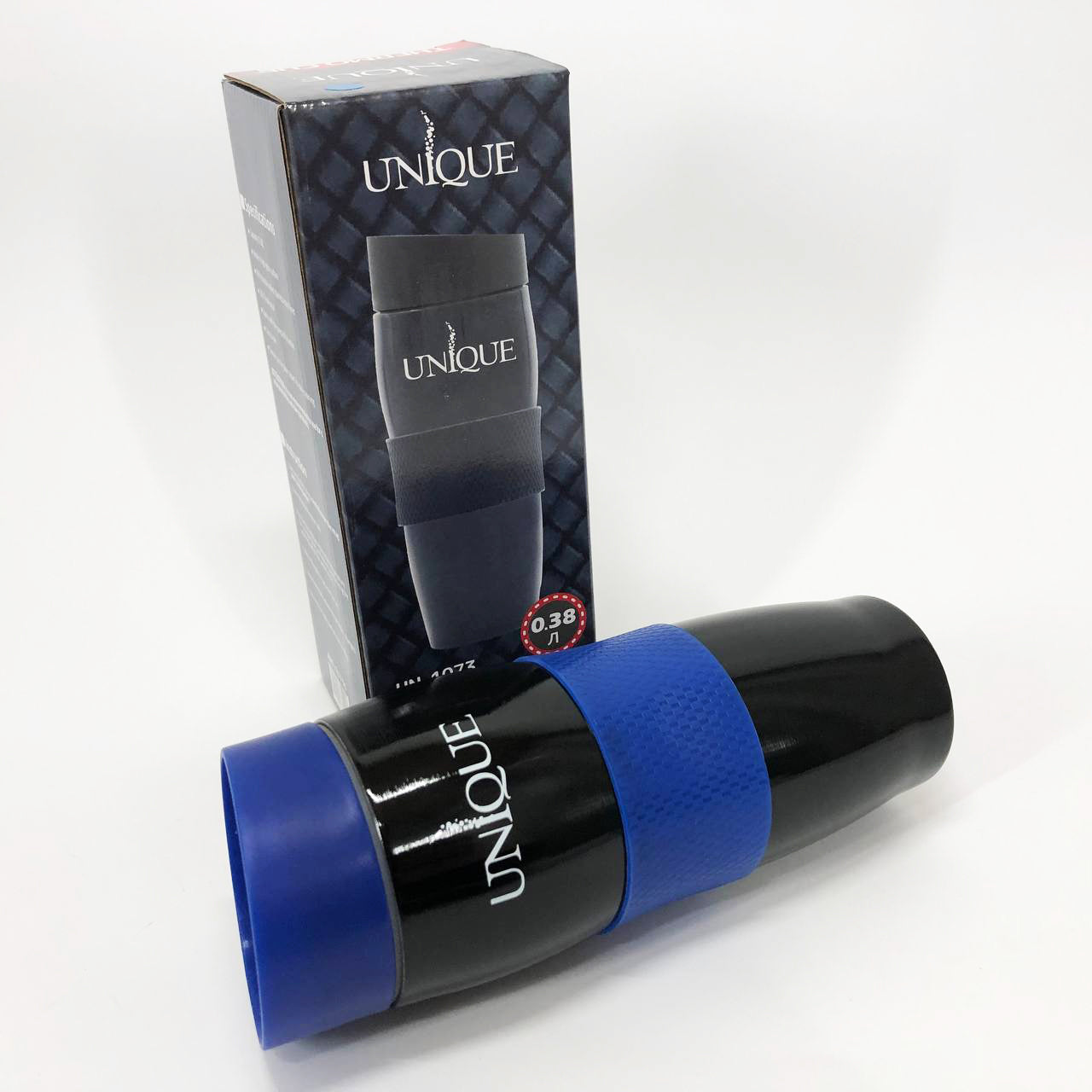 Термокружка UNIQUE UN-1073 0.38 л, Термос из нержавейки металлический. Цвет: синий