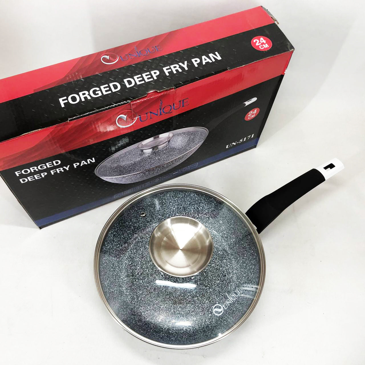 Сковорода глубокая с крышкой Unique UN-5171 24 см, Сковорода для приготовления на плите, удобная на кухню