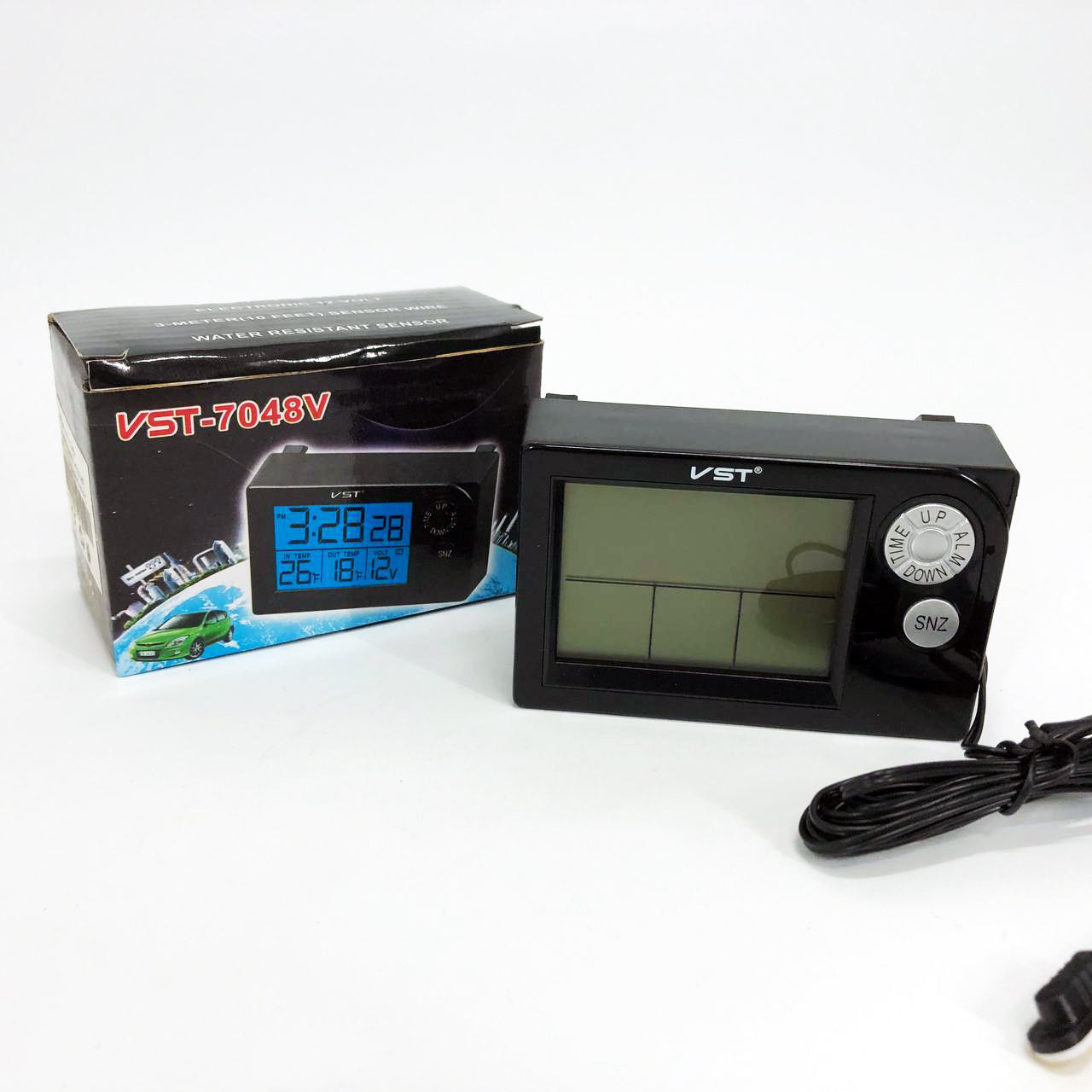 Часы автомобильные электронные авточасы VST-7048V для ВАЗ с вольтметром, температурой