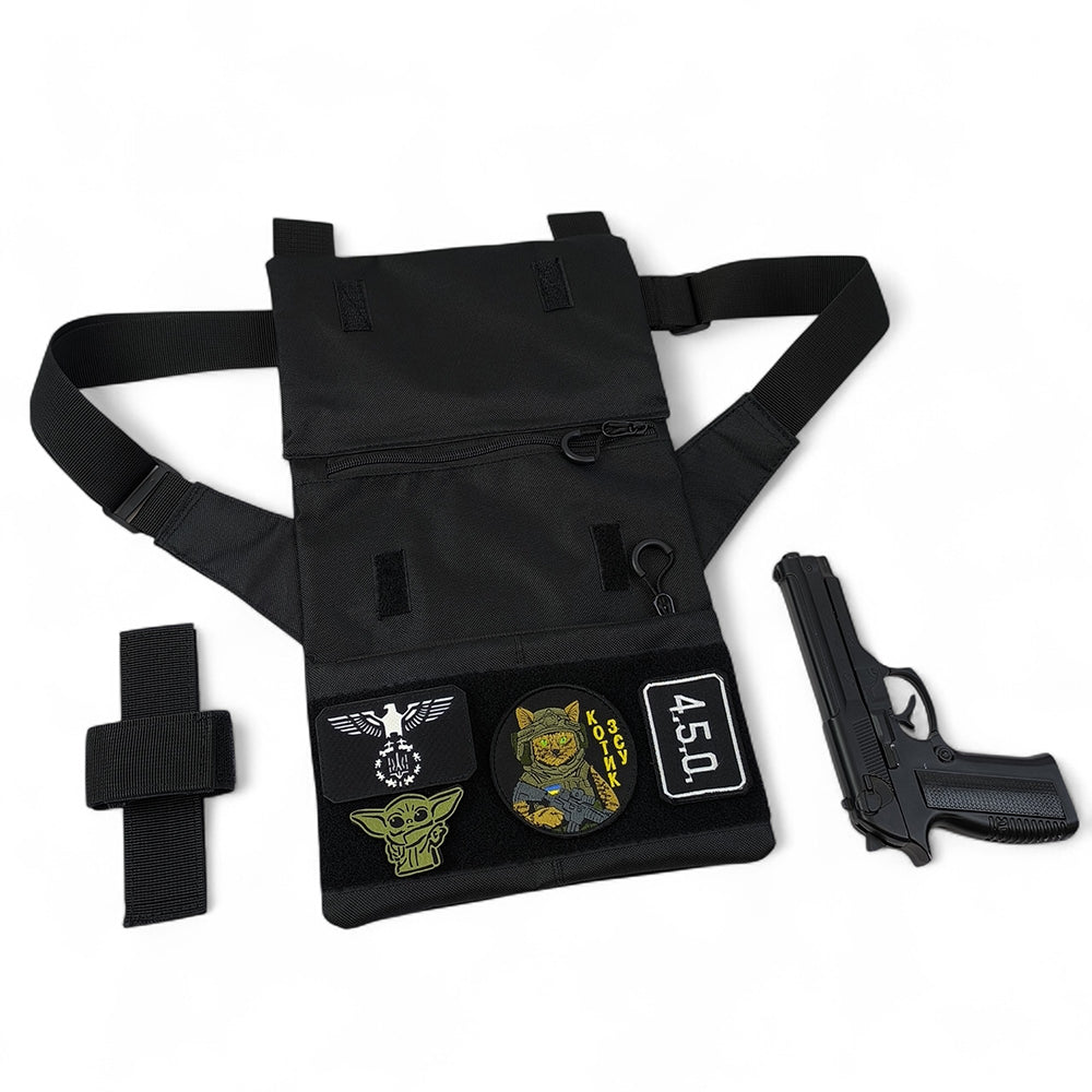 Сумка мессенджер С КОБУРОЙ. Тактическая сумка из ткани, 3 кармана, патч-панель, Cordura