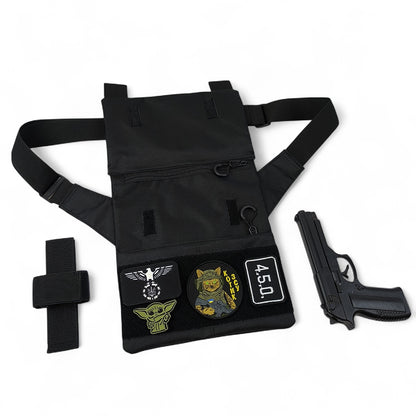 Сумка мессенджер С КОБУРОЙ. Тактическая сумка из ткани, 3 кармана, патч-панель, Cordura