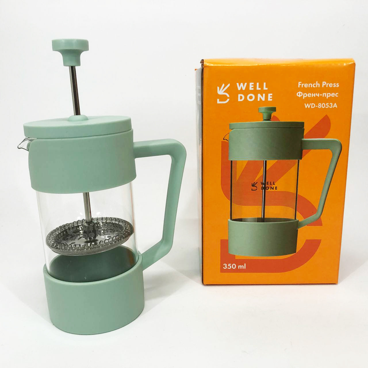 Френч-пресс Well Done WD-8053A мятный 350 мл, Чайник самовар стеклянный, Чайники для заварки
