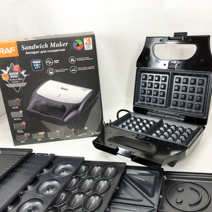 Вафельница бутербродница сендвичница гриль электрическая 8 в 1 RAF R.551 850W Мультипекарь со 8 формами