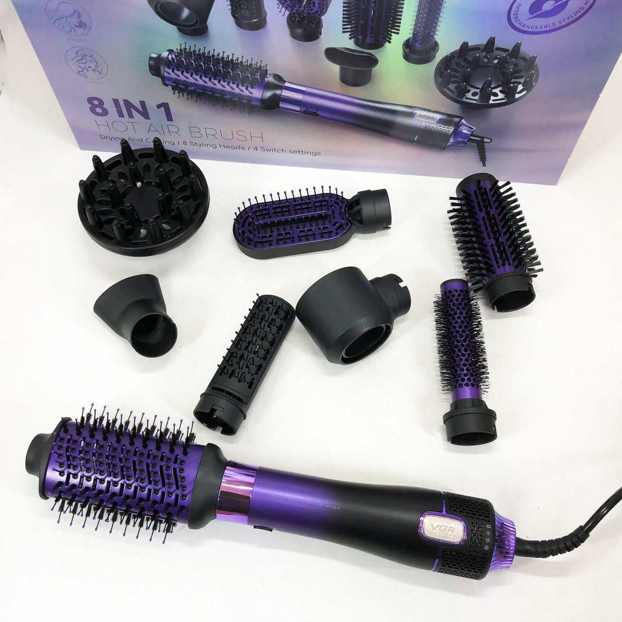 Фен-щетка стайлер VGR 8 в 1 V-488. Цвет: фиолетовый