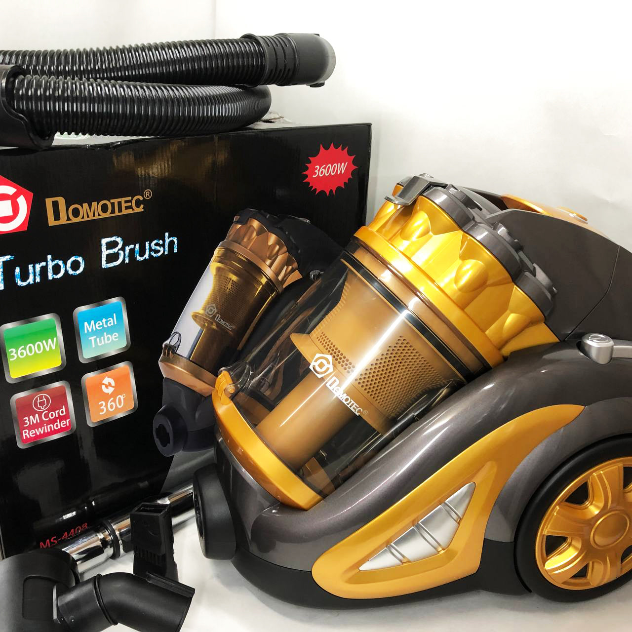 Пылесос для сухой уборки с турбощеткой Domotec MS-4408 3600 Вт без мешка циклонный колбовый контейнерный