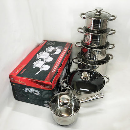 Набор посуды UNIQUE UN-5036 из нержавеющей стали с толстым 5-ти слойным дном с крышками стеклянными 12 предметов