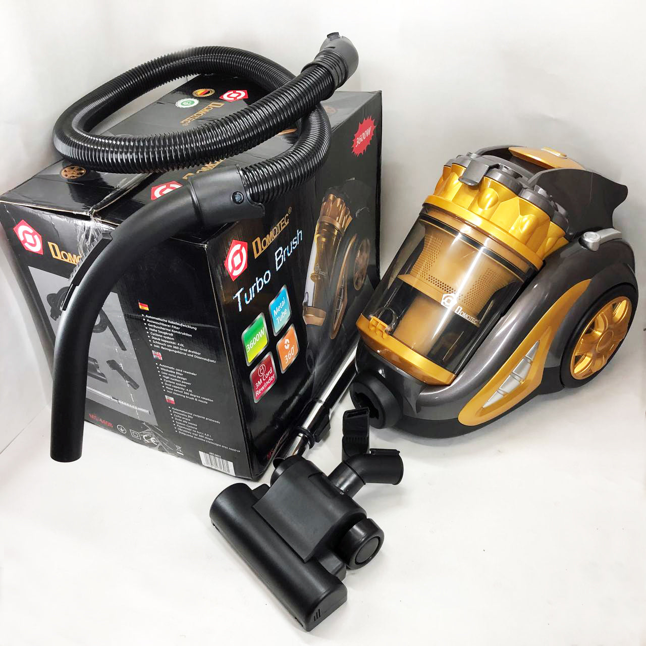Пылесос для сухой уборки с турбощеткой Domotec MS-4408 3600 Вт без мешка циклонный колбовый контейнерный