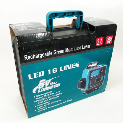 Уровень лазерный линейный нивелир аккумуляторный Laser 4D, 16 линий, рабочее растояние 30м, в чемодане