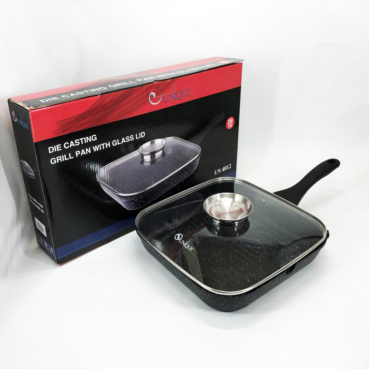 Сковорода гриль UNIQUE UN-4012 стильная 24см, Надежная сковорода с антипригарным покрытием