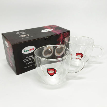 Набор чашек с двойными стенками 2 шт 150 мл Con Brio CB 8915-2, Стеклянные чашки с двойным дном