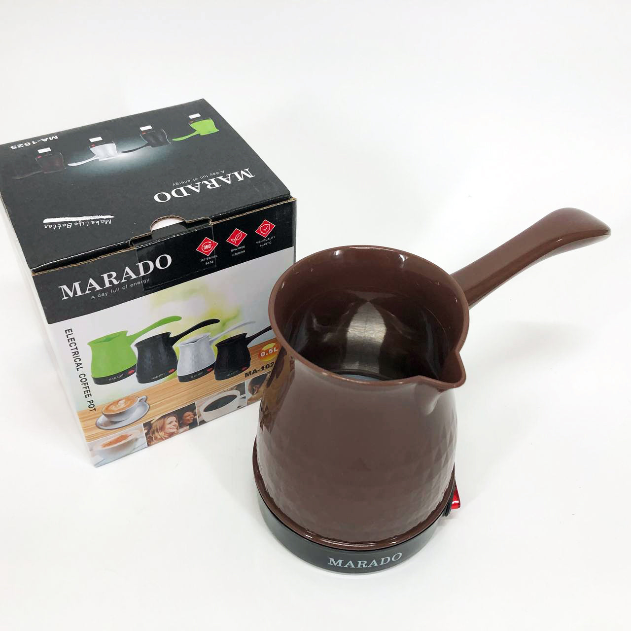 Электрическая турка для кофе Marado MA-1625, Бытовая турка, Бюджетная турка. Цвет: коричневый