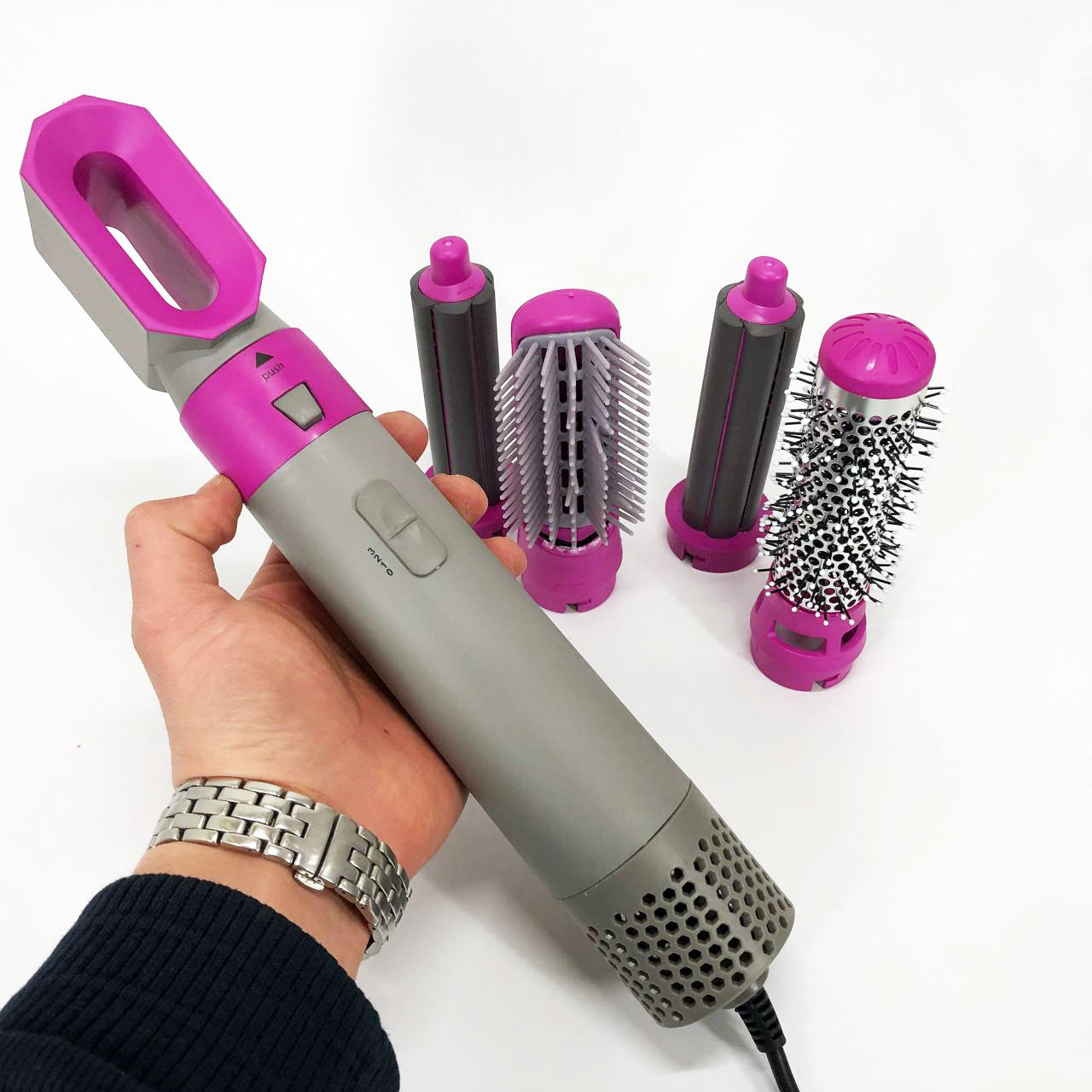 Фен-щетка стайлер 5 в 1 мультистайлер для завивки и укладки волос воздушный с насадками