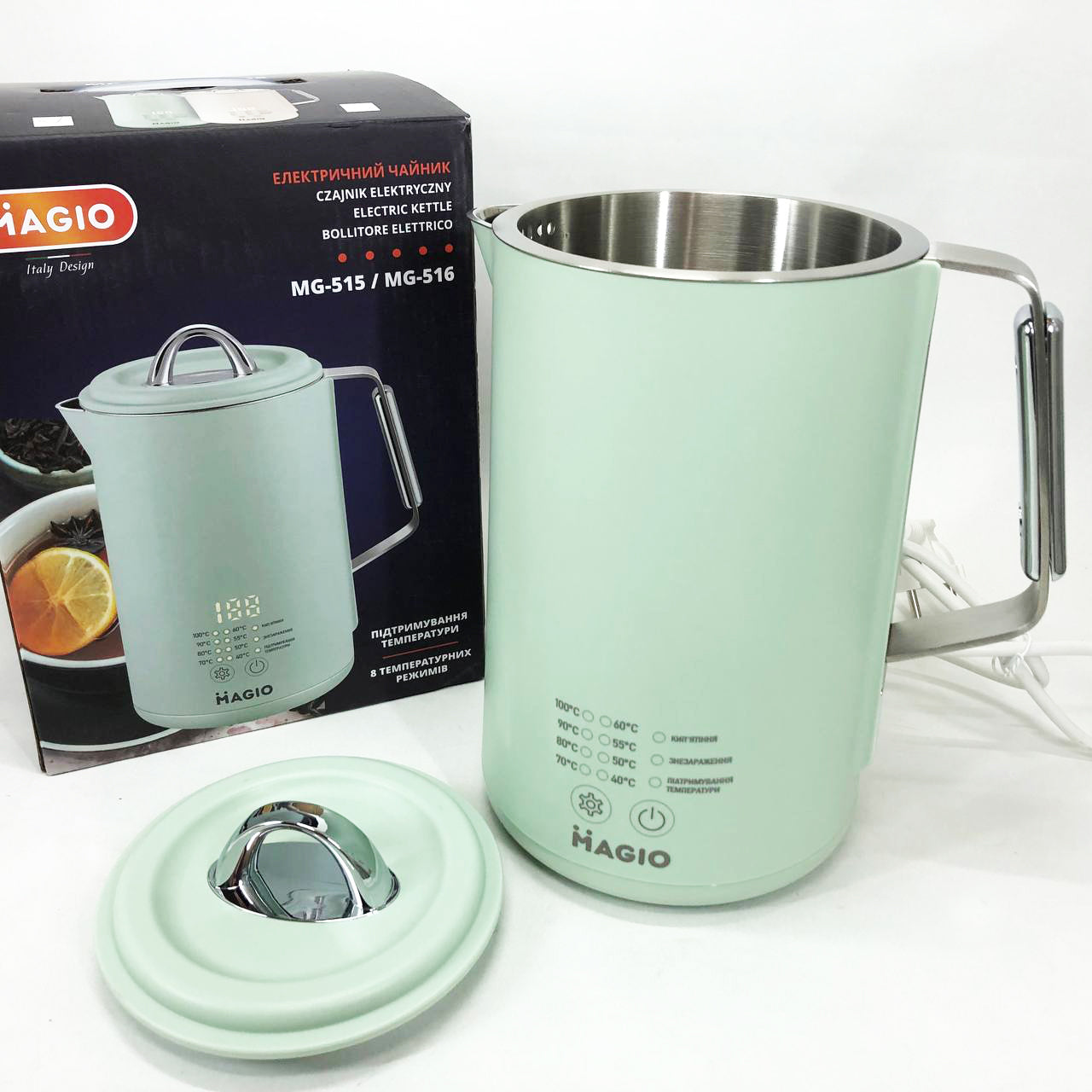 Электрочайник Magio MG-515, 1.5 л, 1500 Вт, с двойными стенками и регулировкой температуры