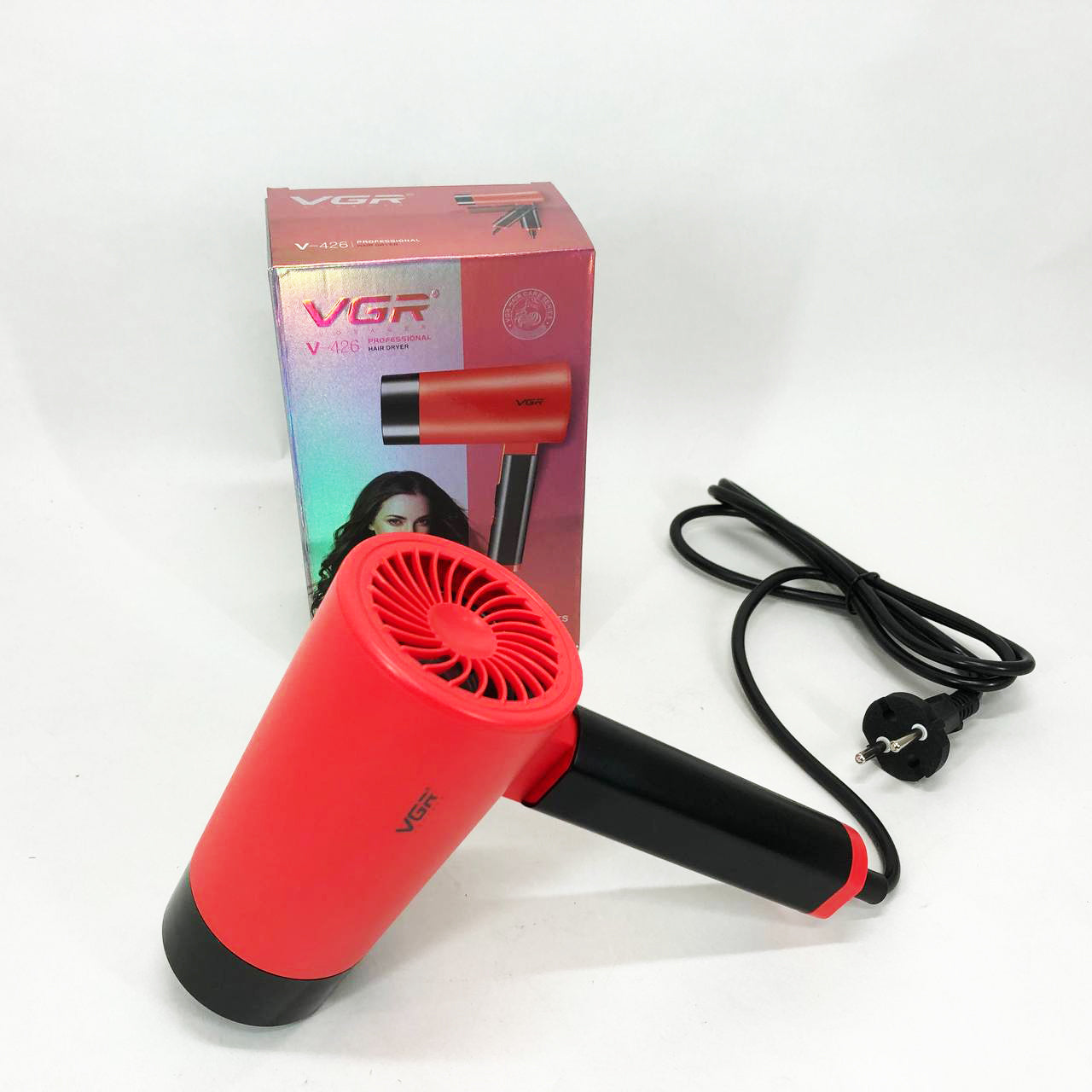 Фен со складной ручкой для волос VGR V-426 2000Вт, Стильный фен для укладки волос. Цвет: красный