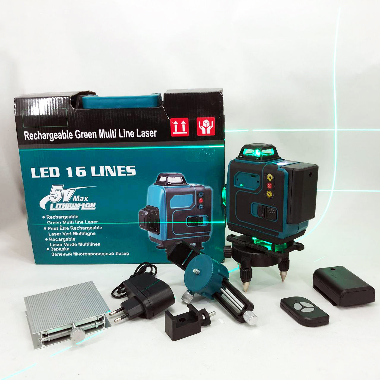 Уровень лазерный линейный нивелир аккумуляторный Laser 4D, 16 линий, рабочее растояние 30м, в чемодане