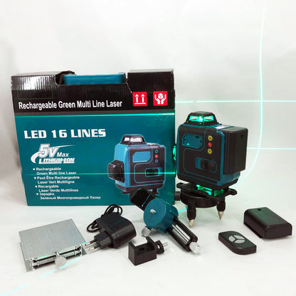 Уровень лазерный линейный нивелир аккумуляторный Laser 4D, 16 линий, рабочее растояние 30м, в чемодане
