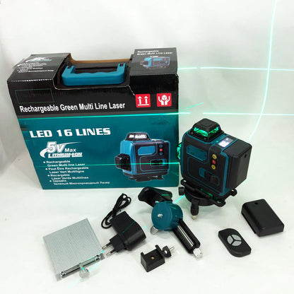 Уровень лазерный линейный нивелир аккумуляторный Laser 4D, 16 линий, рабочее растояние 30м, в чемодане
