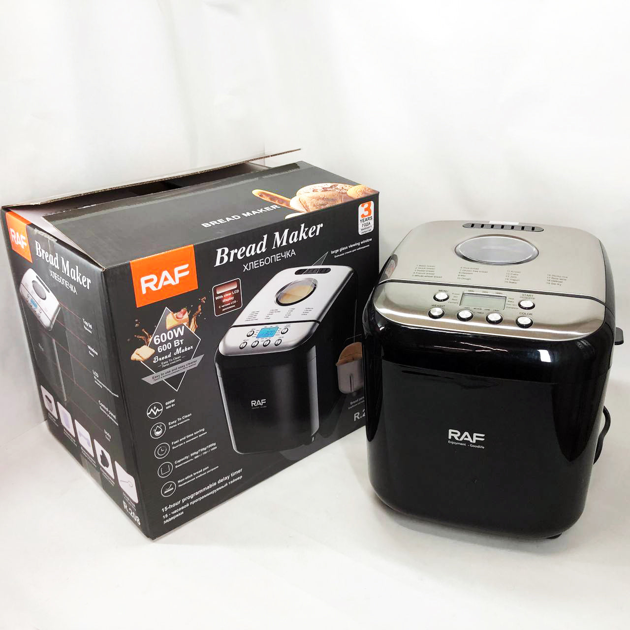 Хлебопечка RAF R.208, 600 Вт, до 1000 г, с функцией безглютеновой выпечки