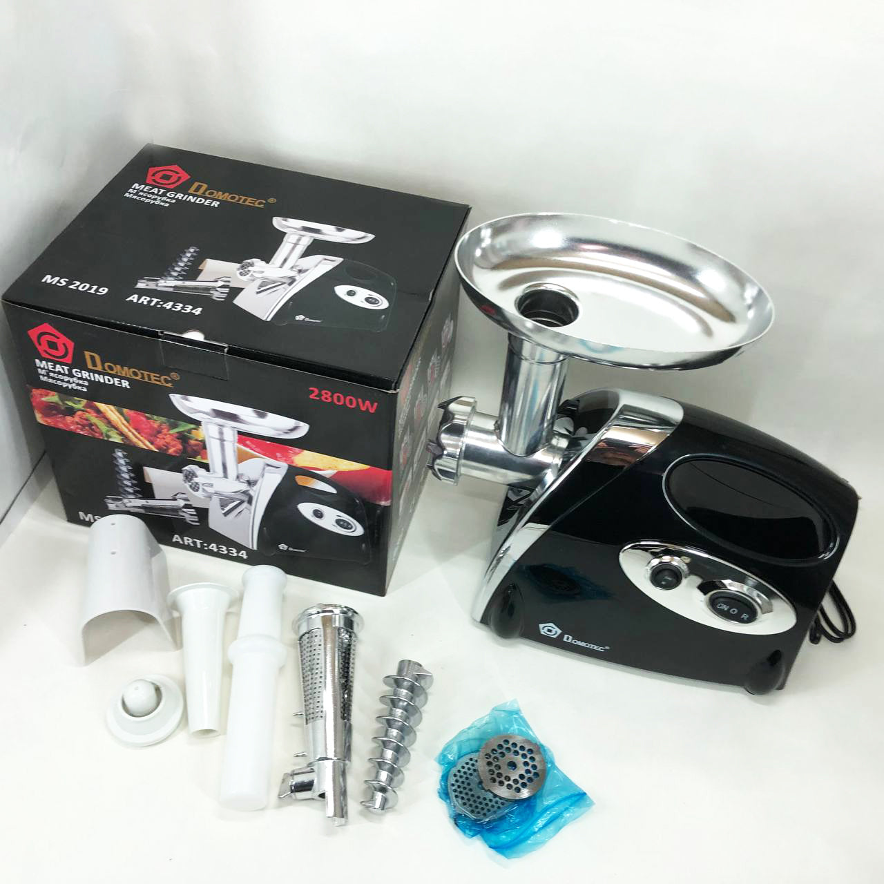 Мясорубка электрическая с соковыжималкой Domotec MS-2019 2400W. Цвет: черный