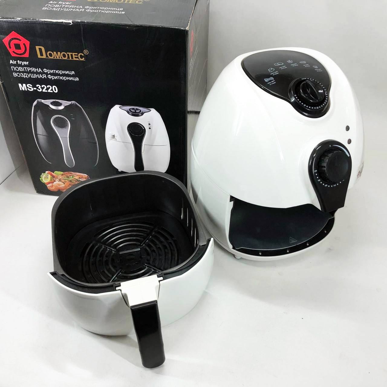 Аерофритниця Мультипіч Аерогриль Domotec MS-3220 1300W 4,5 л Безмасляна з Таймером. Колір: білий