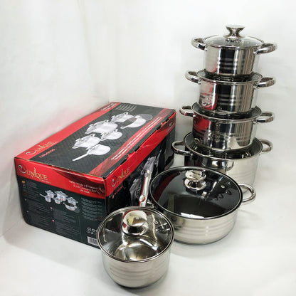 Набор посуды UNIQUE UN-5036 из нержавеющей стали с толстым 5-ти слойным дном с крышками стеклянными 12 предметов