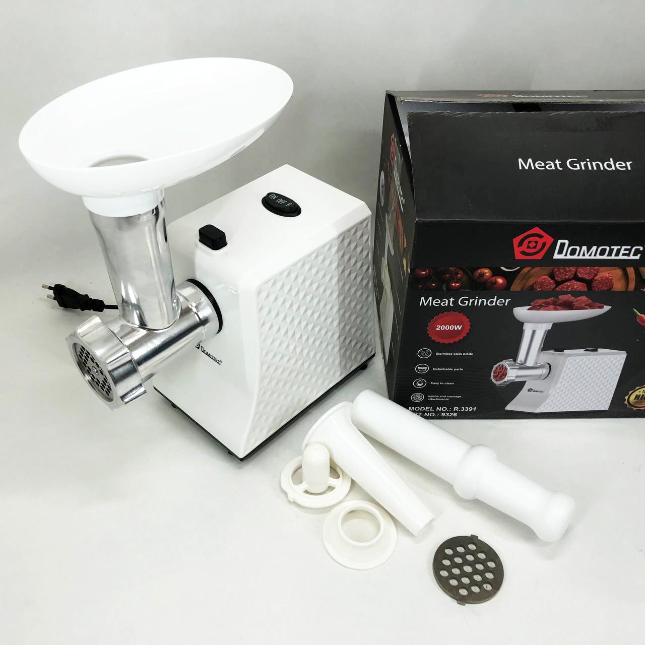 Электрическая Мясорубка Domotec R3391 2000W, Мощная компактная мясорубка для дома, Мясорубка 3 в 1