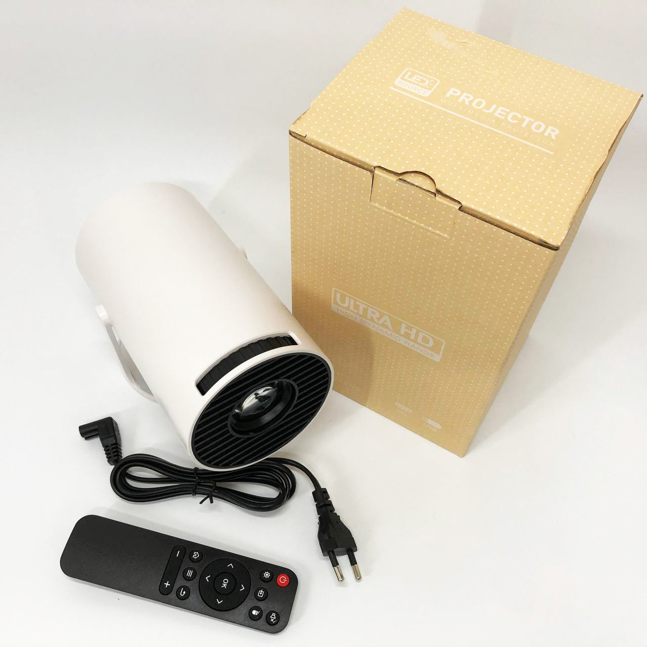 LED Проектор для дома портативный Смарт с WiFi, Bluetooth, Android 11, белый, 1280х720р