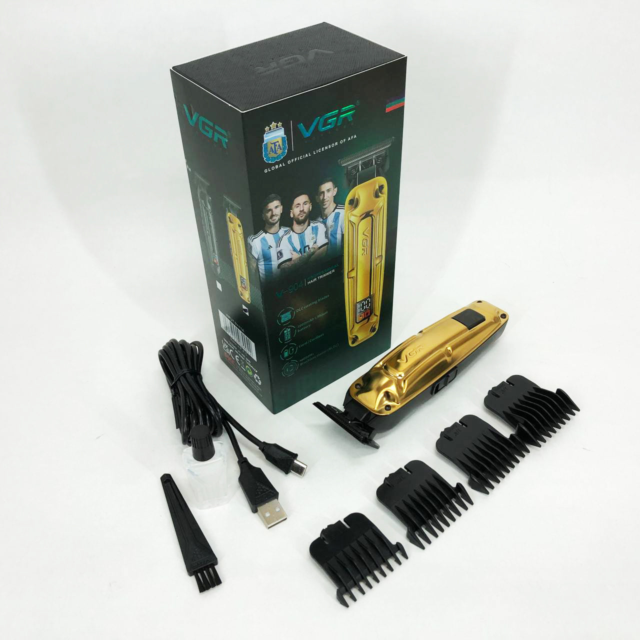 Аккумуляторная машинка VGR V-904 для стрижки волос VGR, машинка с дисплеем и сменными насадками