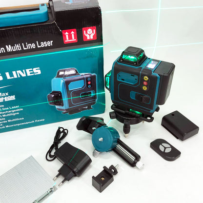 Уровень лазерный линейный нивелир аккумуляторный Laser 4D, 16 линий, рабочее растояние 30м, в чемодане