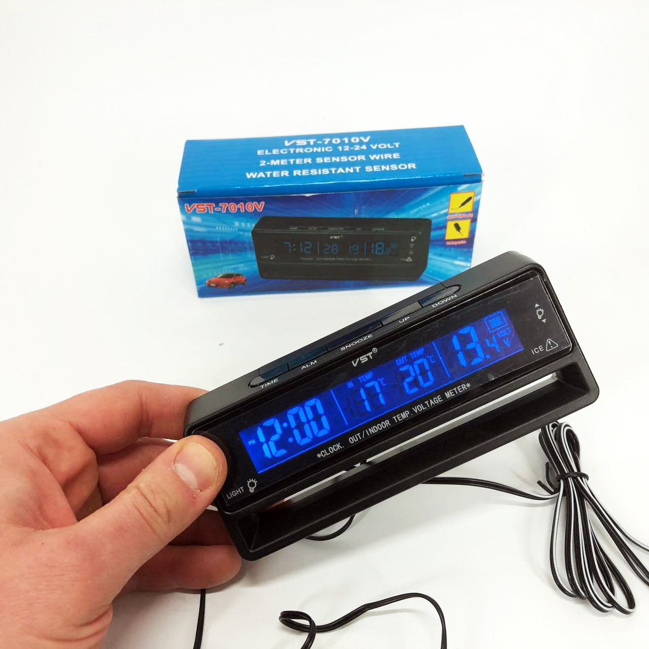 Автомобильные часы с термометром и вольтметром VST-7010V